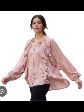 NWT Haver + Blair London Dusty Rose Ruffle Tie-Neck Blouse - Size S